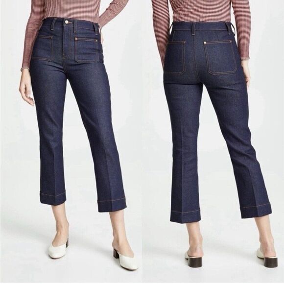 Khaite Authentic Raquel High Rise Crop Small Flare Dark Blue Jeans Denim 24 00